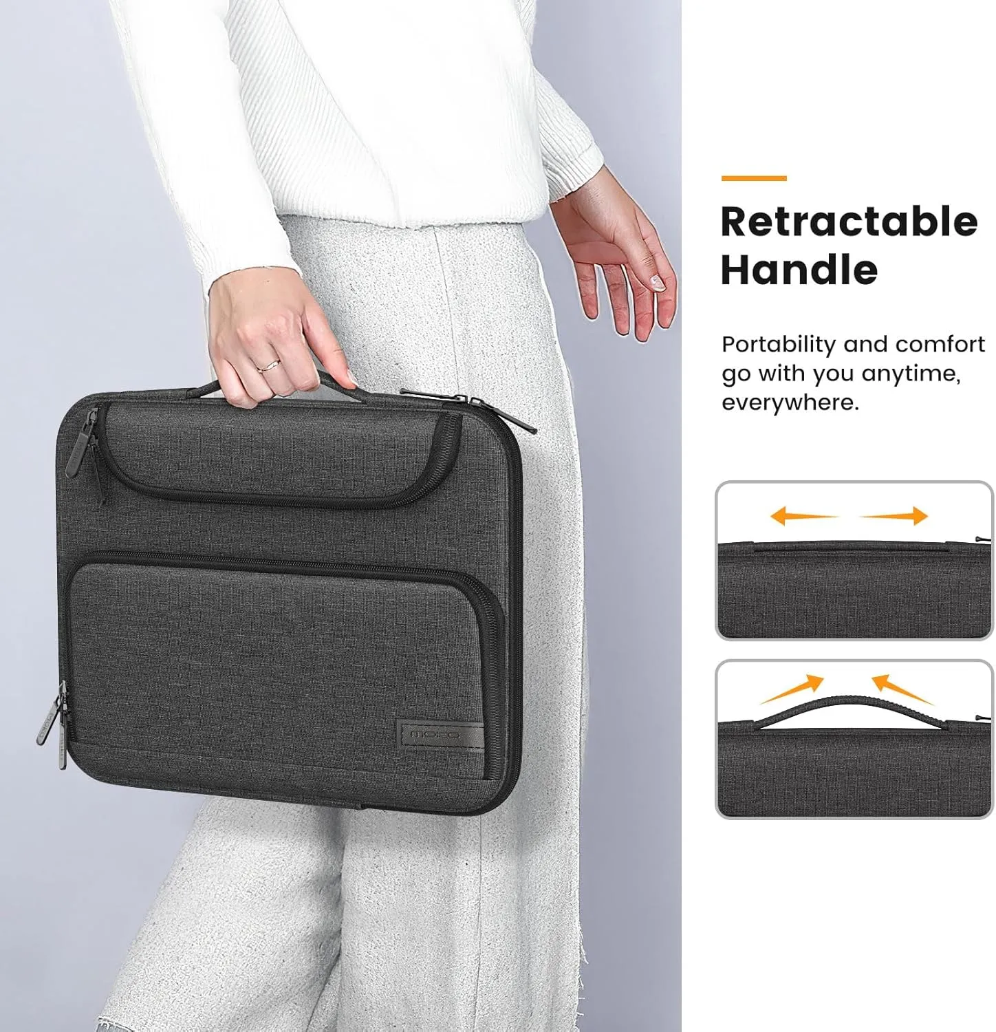 MoKo 12.9 Inch Laptop Sleeve Case Fits 13 Inch New iPad Pro M4 & Air M2 2024, iPad Pro 12.9 in, Galaxy Tab S8 /S9  12.4, Waterproof Polyester Bag with Double Pockets, Retractable Handle, Black & Gray