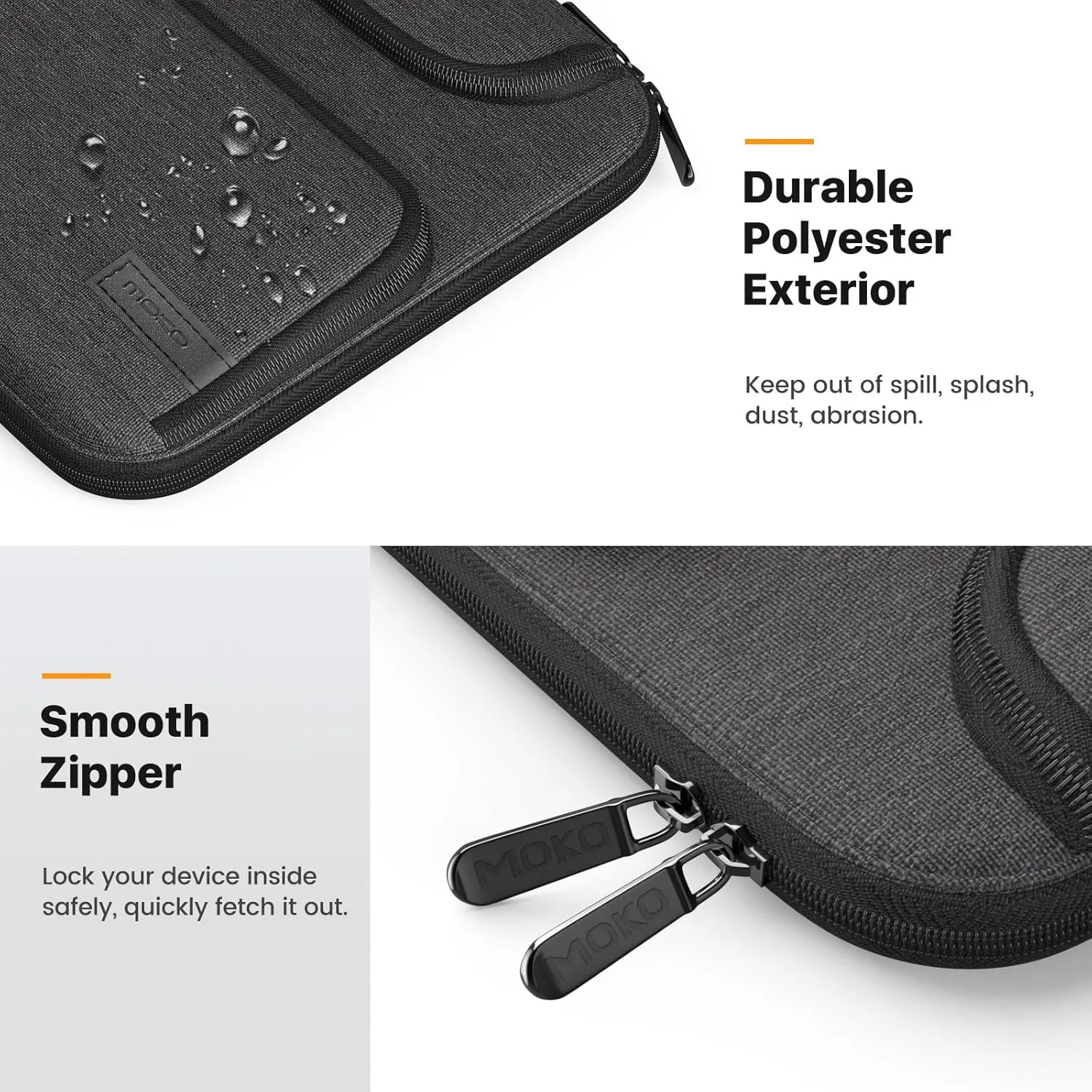 MoKo 12.9 Inch Laptop Sleeve Case Fits 13 Inch New iPad Pro M4 & Air M2 2024, iPad Pro 12.9 in, Galaxy Tab S8 /S9  12.4, Waterproof Polyester Bag with Double Pockets, Retractable Handle, Black & Gray