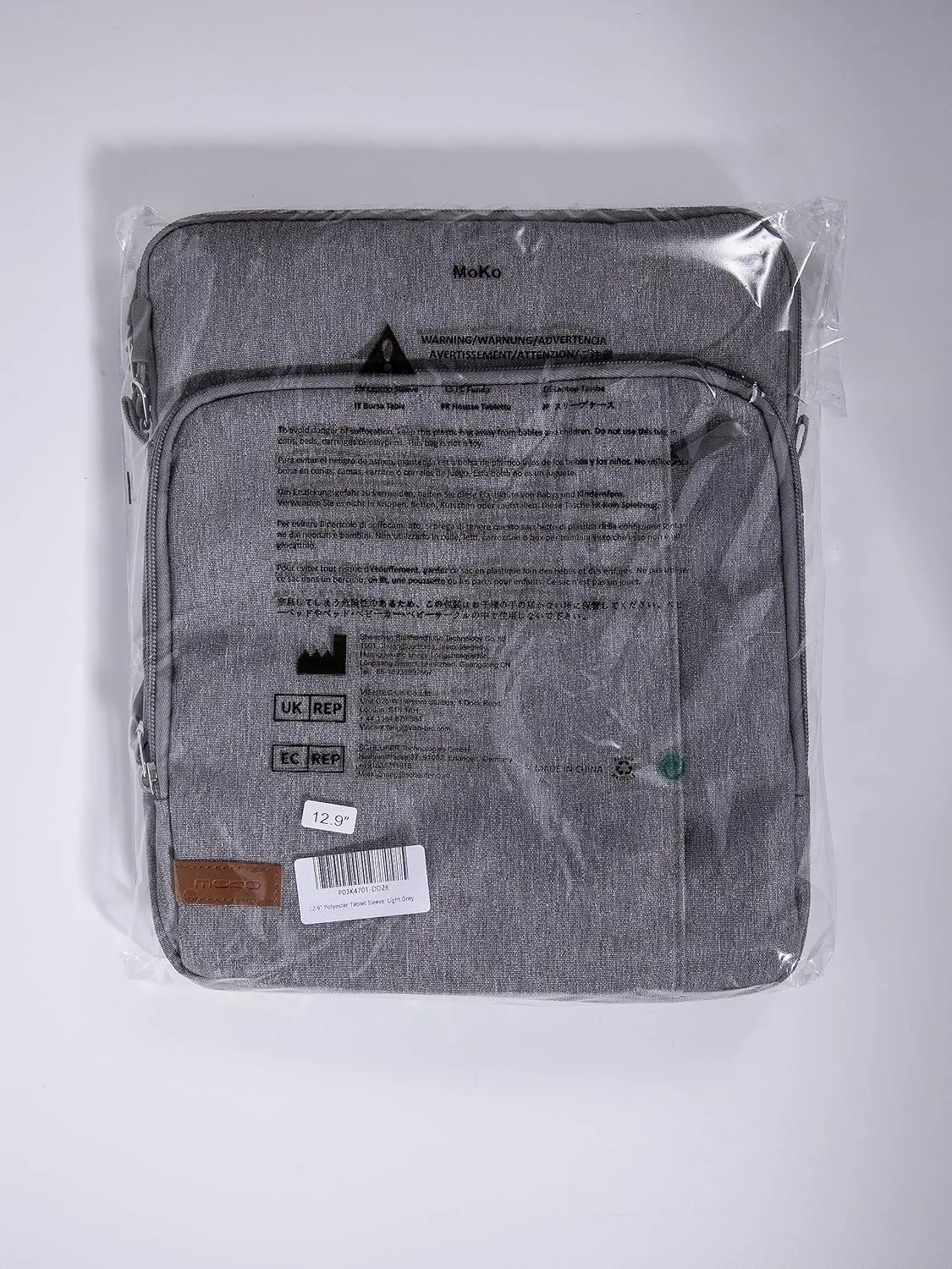MoKo 12.9 Inch Tablet Sleeve Bag Carrying Case with Pockets Fits iPad Pro 12.9 M2 2022/2021/2020, Surface Laptop Go 12.4", Galaxy Tab S8 /S9  12.4" 2022/2023, Light Gray