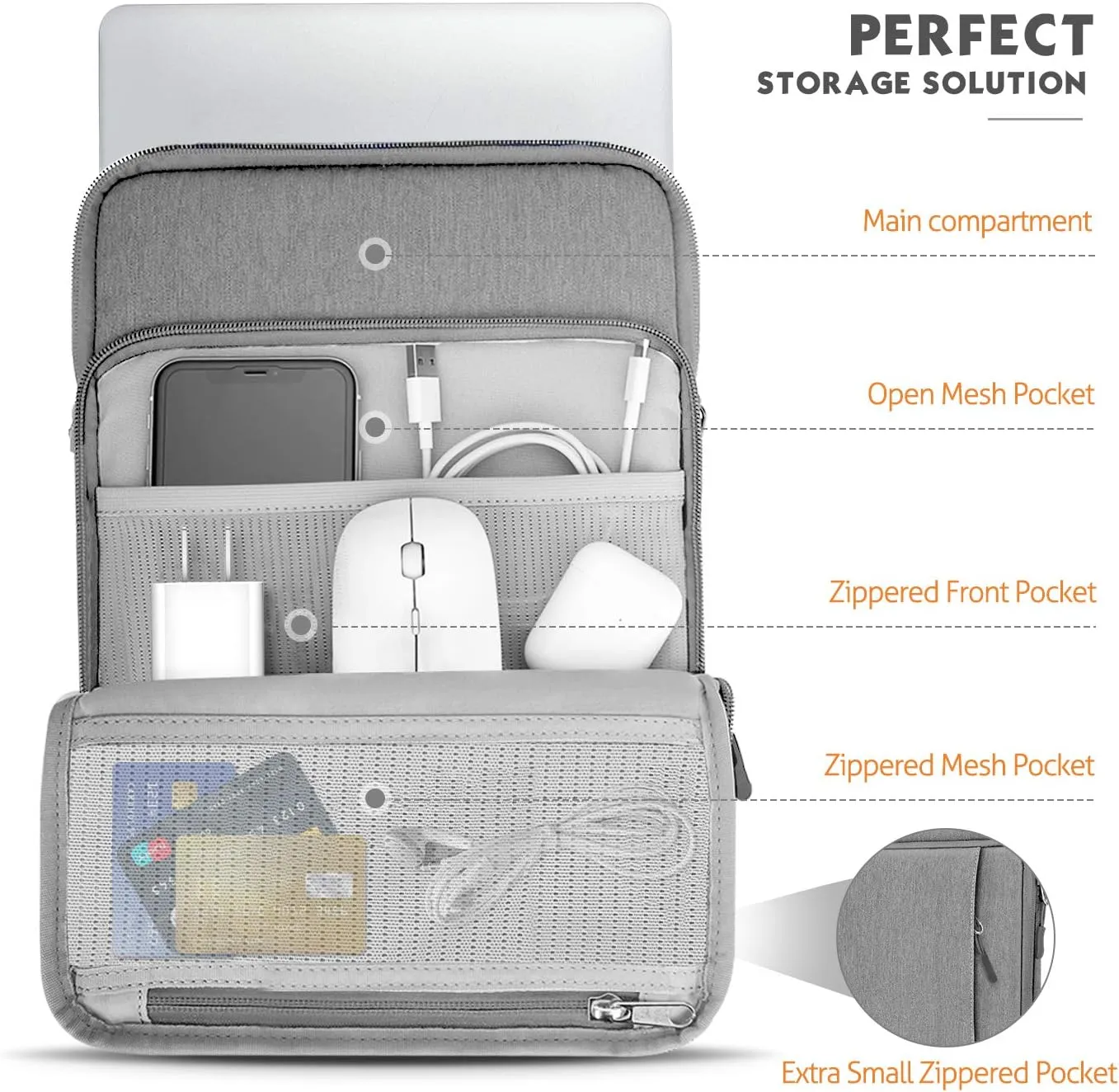 MoKo 12.9 Inch Tablet Sleeve Bag Carrying Case with Pockets Fits iPad Pro 12.9 M2 2022/2021/2020, Surface Laptop Go 12.4", Galaxy Tab S8 /S9  12.4" 2022/2023, Light Gray