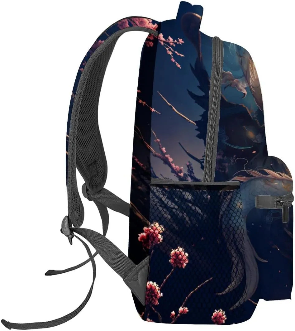 Moon Dragon Backpack, Celestial Art Polyester Backpacks,Lightweight Double Shoulder Back Pack for Kids Teens,Cool Fantasy Bookbag,School Bag Gifts,Casual Travel Daypack Book Packs