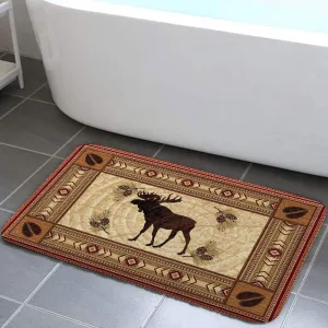 Moose Bathroom Rugs Soft Bath Rugs Non Slip, Animal Forest Trees Rustic Cabin Washable Cover Floor Rug Absorbent Carpets Floor Mat Home Decor for Kitchen Bedroom