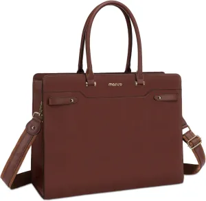MOSISO Laptop Bag for Women, 15.6 inch Laptop Tote Bag, Waterproof Leather Front Magnetic Clasp Pocket Work Handbag, Large Capacity Computer Briefcase for Teacher Office Travel, Brown