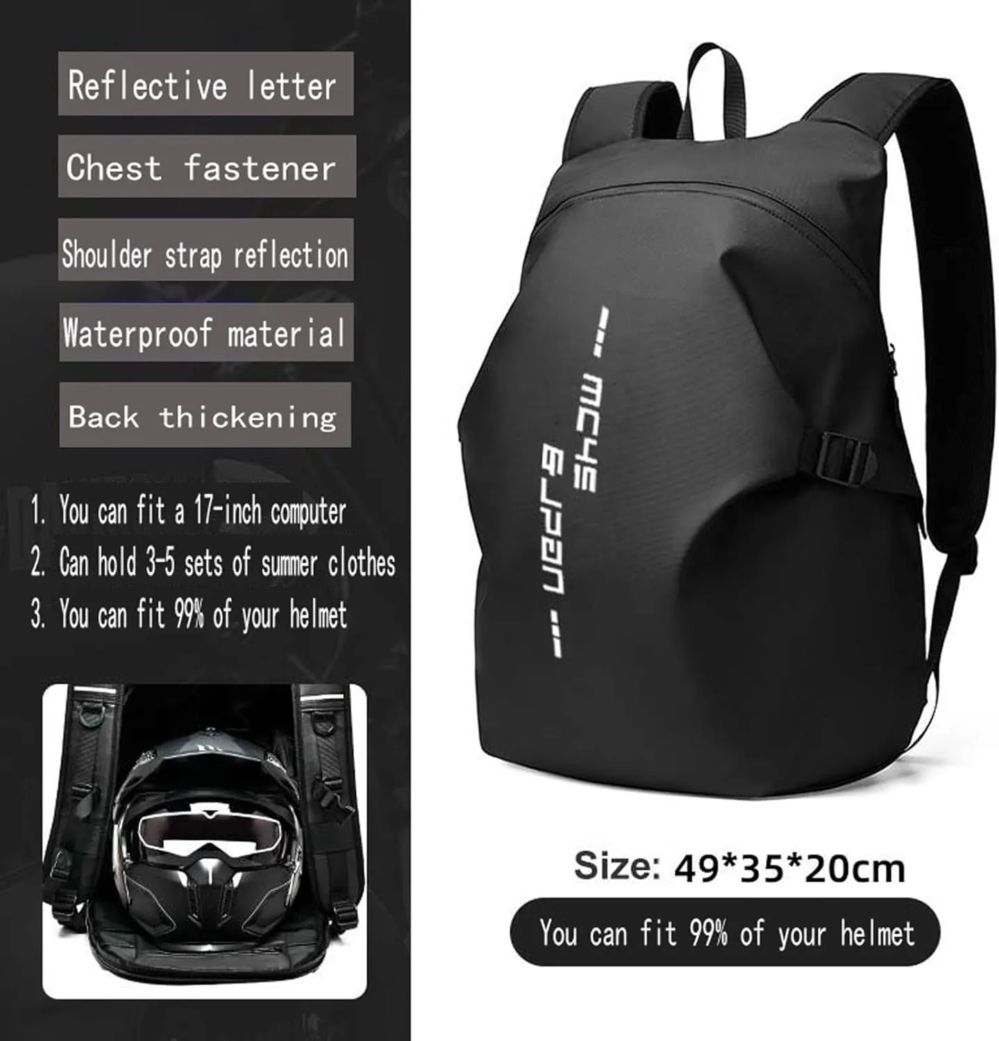 Motorcycle Backpack,waterproof helmet backpack for Men,riding bag,bikers backpack,laptop bags,large capacity travel backpacks (Black)
