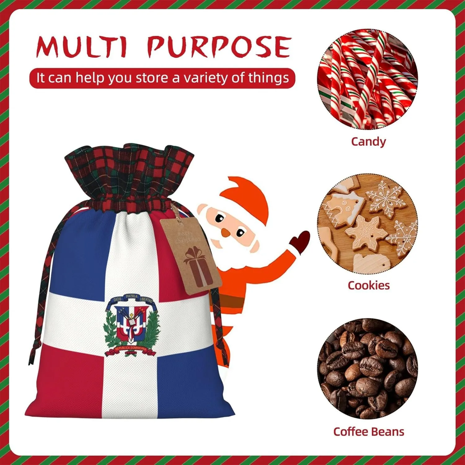 Mqtzyiwx Dominican Republic Christmas Drawstring Gift Bags,Gift Wrapping Bag Party Favors Bags Medium Santa Gift Bags For Xmas Holiday Party Favor Decor
