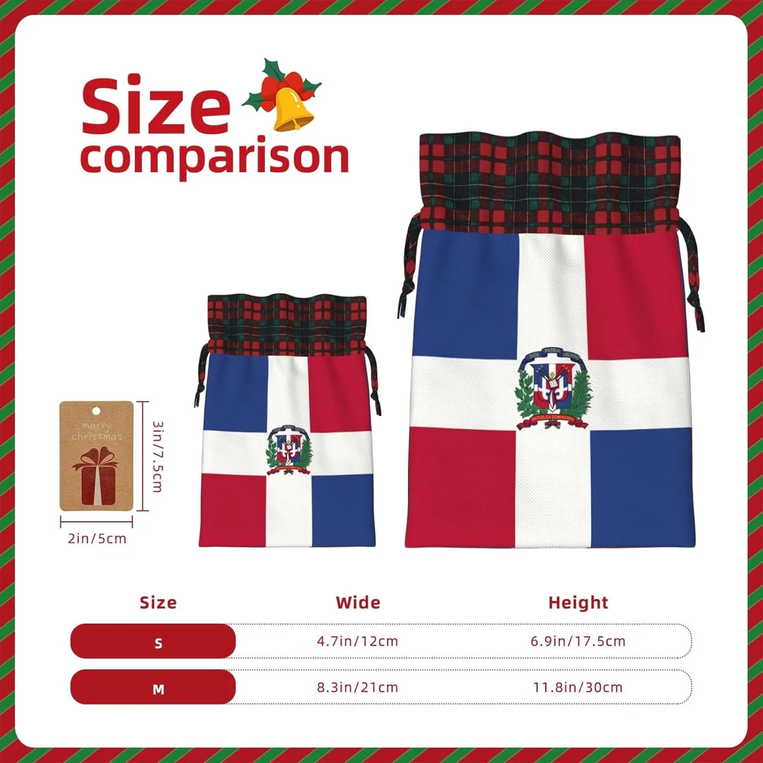 Mqtzyiwx Dominican Republic Christmas Drawstring Gift Bags,Gift Wrapping Bag Party Favors Bags Medium Santa Gift Bags For Xmas Holiday Party Favor Decor