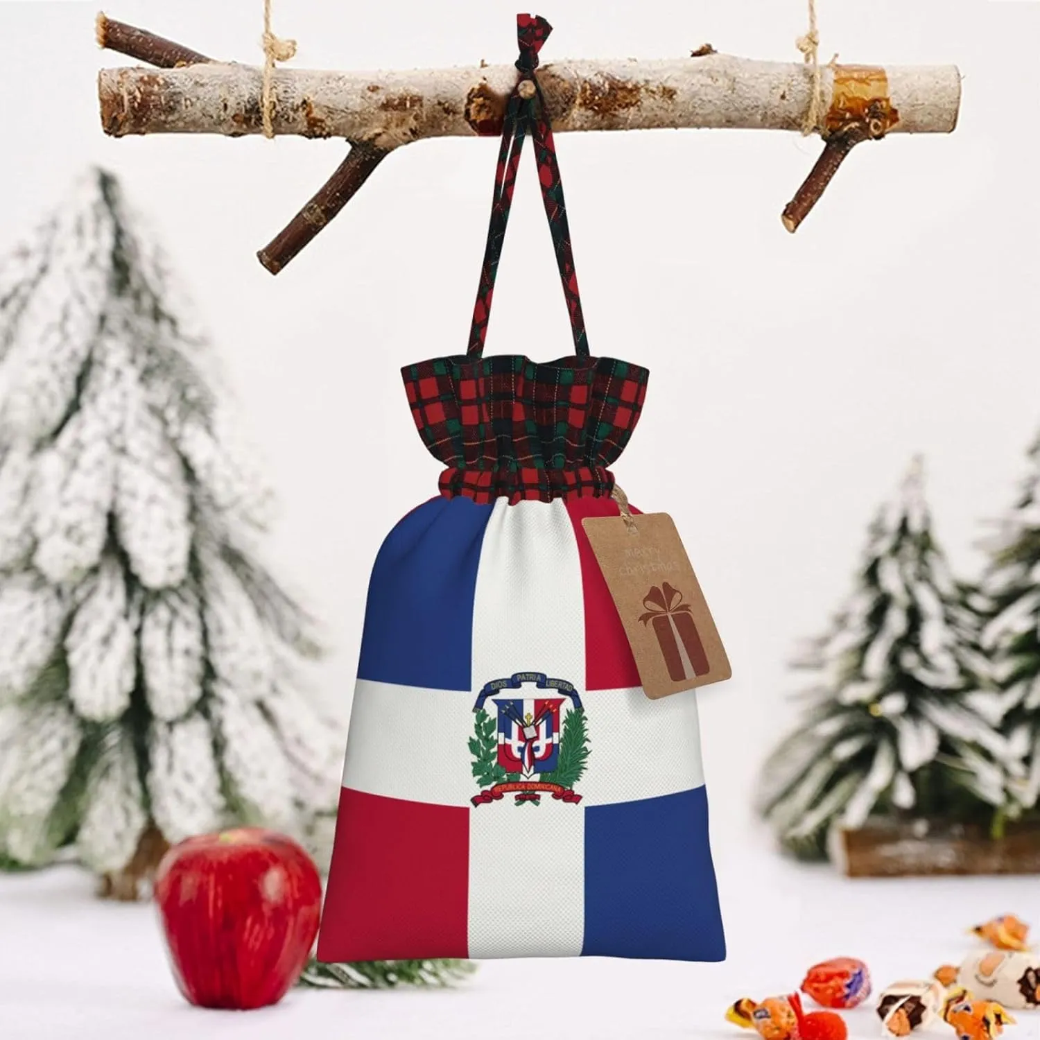 Mqtzyiwx Dominican Republic Christmas Drawstring Gift Bags,Gift Wrapping Bag Party Favors Bags Medium Santa Gift Bags For Xmas Holiday Party Favor Decor