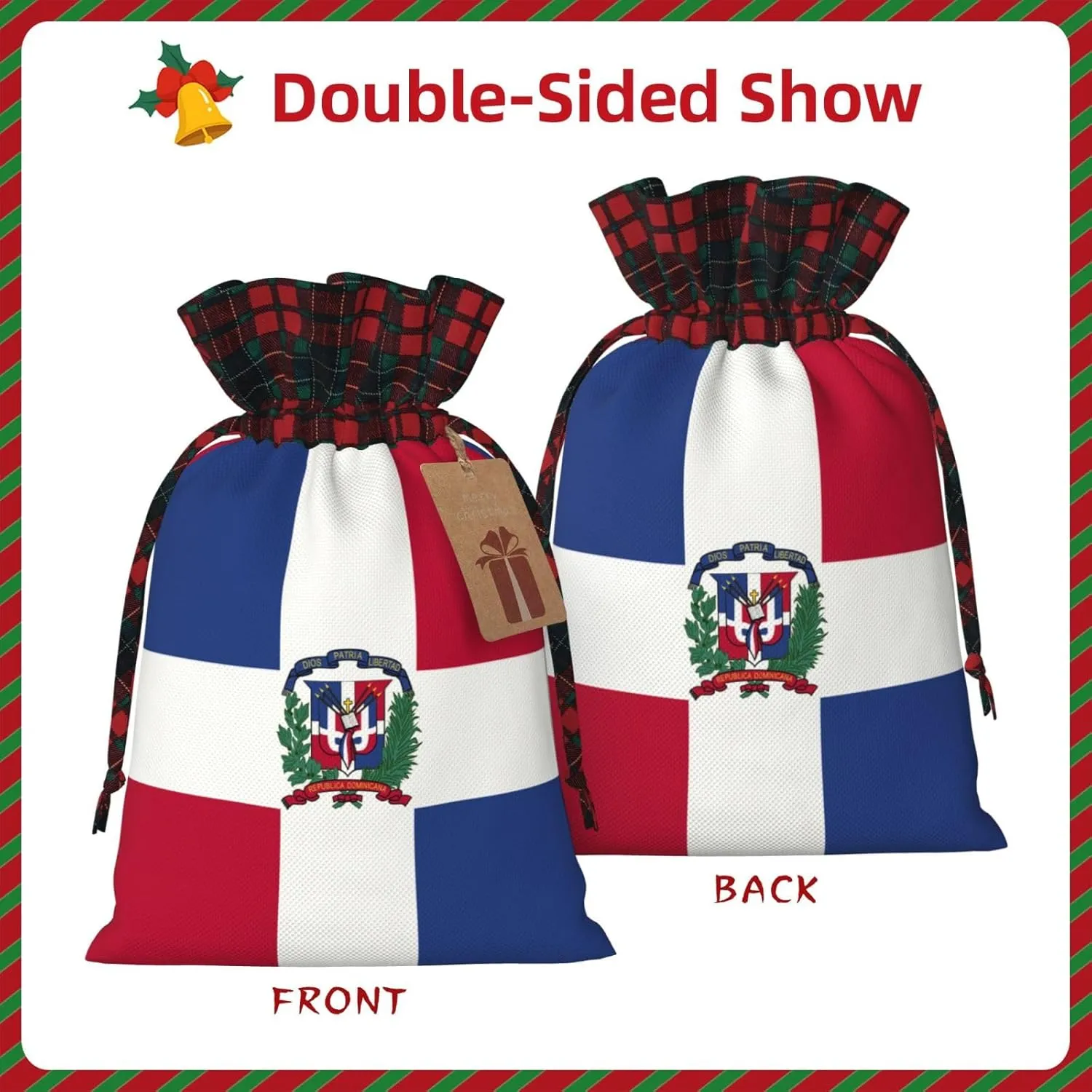 Mqtzyiwx Dominican Republic Christmas Drawstring Gift Bags,Gift Wrapping Bag Party Favors Bags Medium Santa Gift Bags For Xmas Holiday Party Favor Decor