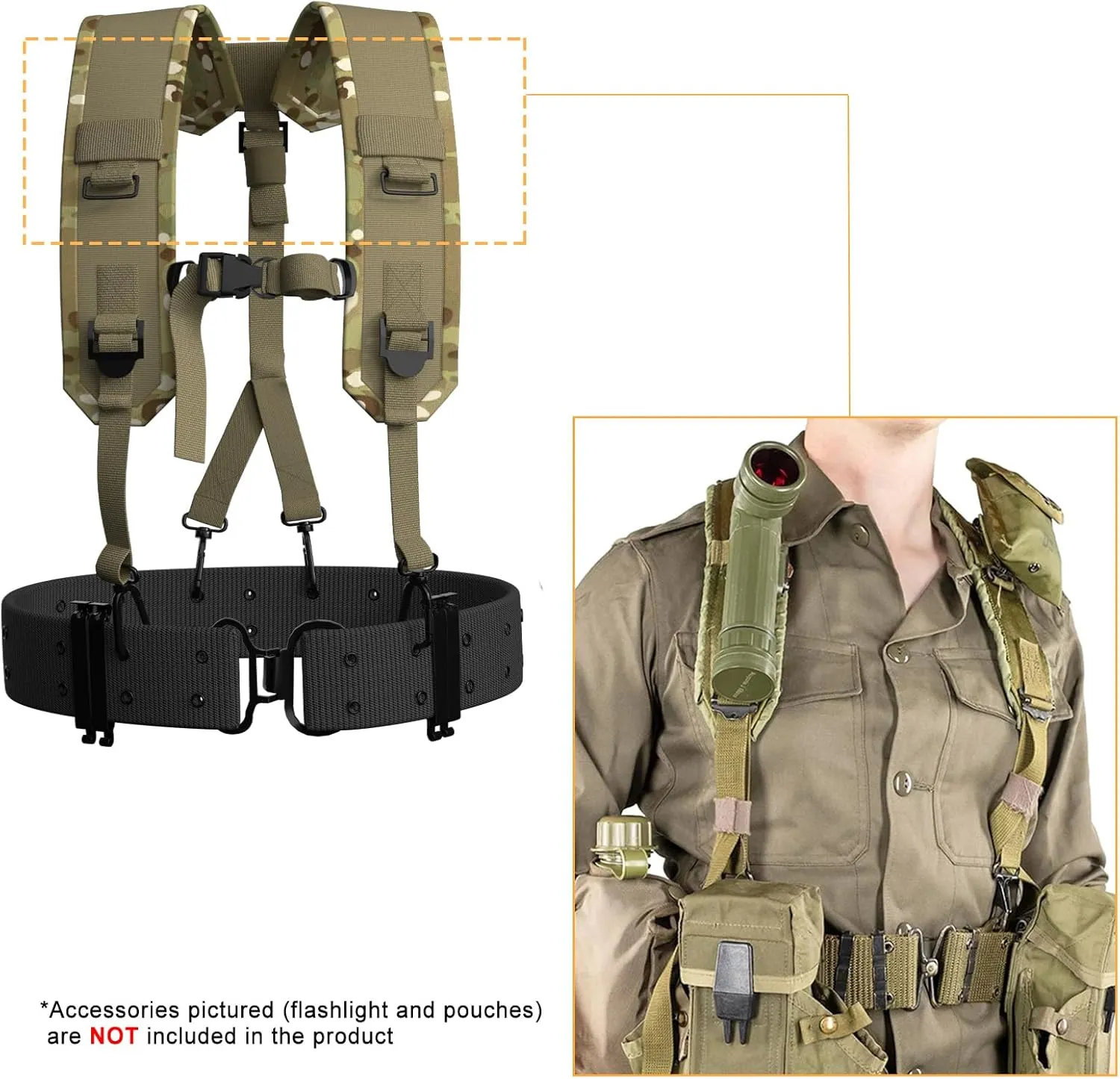 MT Military ALICE Yoke Shoulder Strap with Belt and Utility Army Butt Pack for Outdoor Backpack Multicam/Olive Drab