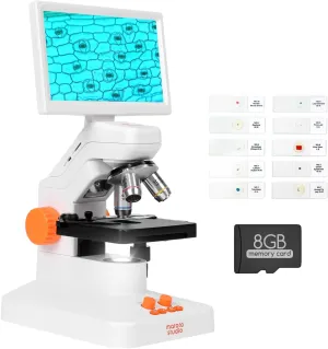 MT3-2 Microscope for Kids & Adults, 40X-1200X Digital Microscope with 7-inch Screen, Professional 3D Metal Stage and Prepared Slides Included, Great for Adult Kids School Lab Biology Class