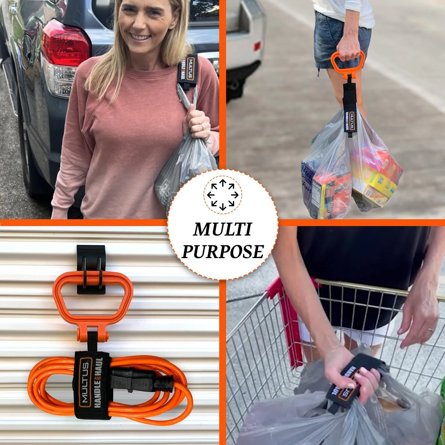 MULTUS Grocery Bag Carrier and Storage Strap for Home Shop Garage to Organize Electric Cords Tools Ropes Cable Strap Hoses Tote Groceries and Travel bags 17 Inch - 2 pack
