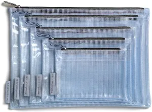 MUMI 5 Multi-Size Organizing Bags – Clear Zipper Pouches for Organizing, Storage & Travel with 10 Removable Labels – Reusable Waterproof Mesh Zipper Pouch Set, Plastic Zip Bags for Supplies (Black)