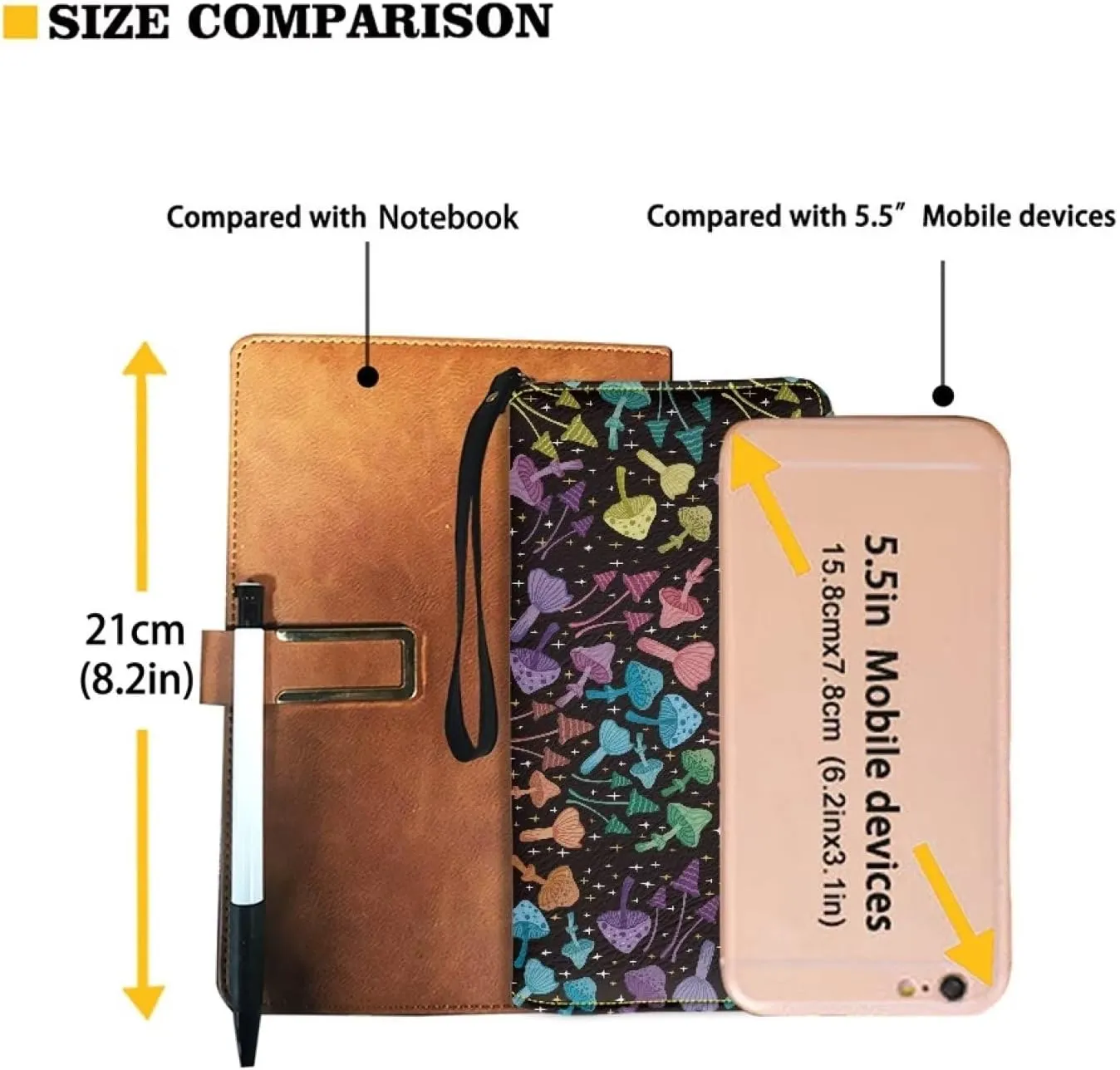Mushroom Print Womens PU Leather Zip Around Wallet Cell Phone Holder Clutch Travel Purse with Wristlet Portable Long Handbag Purde for Women Ladies