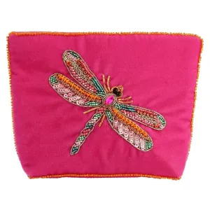 My Doris Beaded Dragonfly Embroidered Small Pouch - Pink