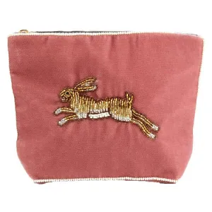 My Doris Beaded Golden Hare Embroidered Small Pouch - Pink