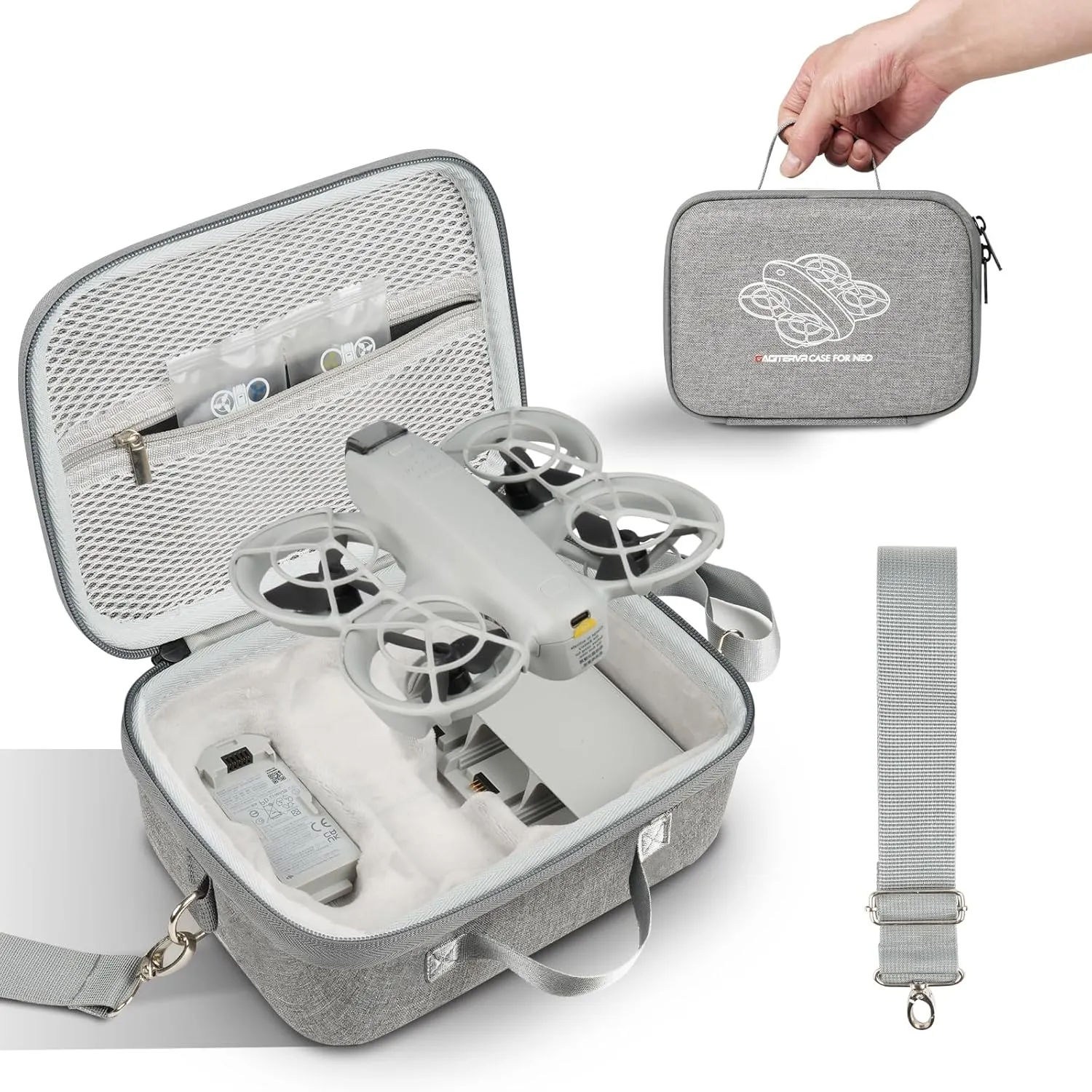 N2S Neo Combo Hard Carrying Case, Travel Shoulder Bag with Soft Velvet Lining, Portable Protection for DJI Neo Drone, Up to 5 Batteries, Charging Hub & Accessories, Ideal for Trip & Storage