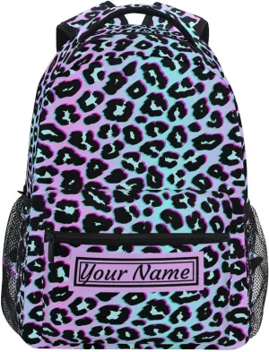 Name Personalized Bookbags Laptop Backpack for High School Women/Men Teens Customed Rainbow Leopard Print Cheetah Animal Student Travel College Casual Shoulder Daypack