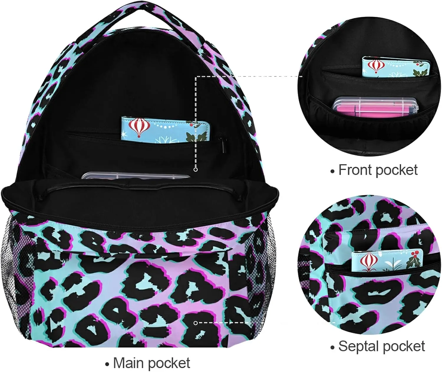 Name Personalized Bookbags Laptop Backpack for High School Women/Men Teens Customed Rainbow Leopard Print Cheetah Animal Student Travel College Casual Shoulder Daypack