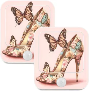 Nander 2Pcs Beautiful Butterfly High Heels Plug in Dimmable Night Light,Auto Sensor LED Dusk to Dawn Night Light Plug in Indoor for Bedroom,Bathroom,Kitchen,Stairs