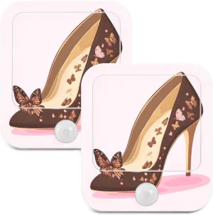 Nander 2Pcs Beautiful Butterfly High Heels Plug in Dimmable Night Light,Auto Sensor LED Dusk to Dawn Night Light Plug in Indoor for Bedroom,Bathroom,Kitchen,Stairs