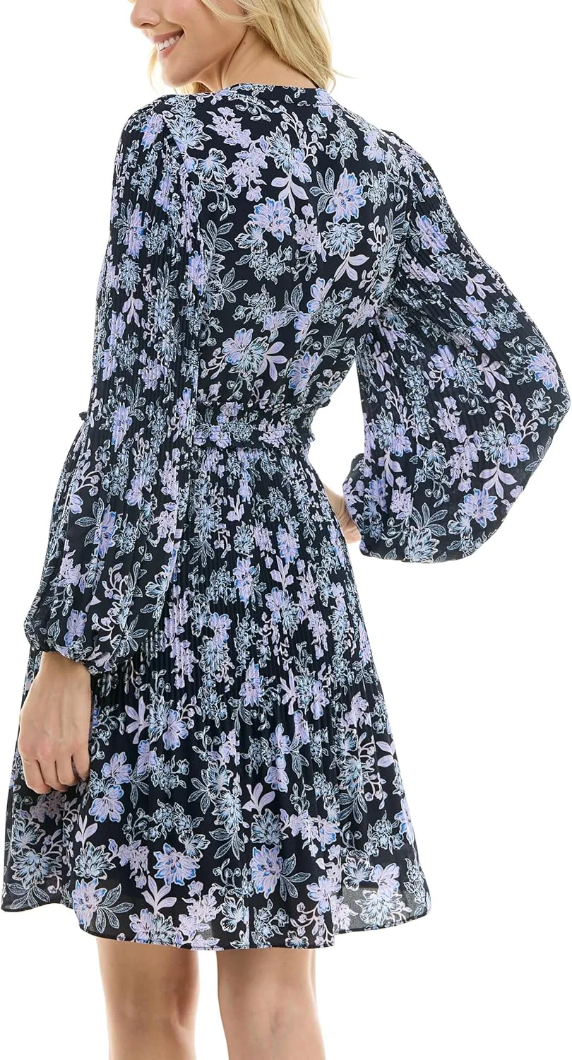 Nanette Nanette Lepore Women's Button Up Fully Lined Dress with Full Body, Smock Waist and Pleated Blouson Sleeve