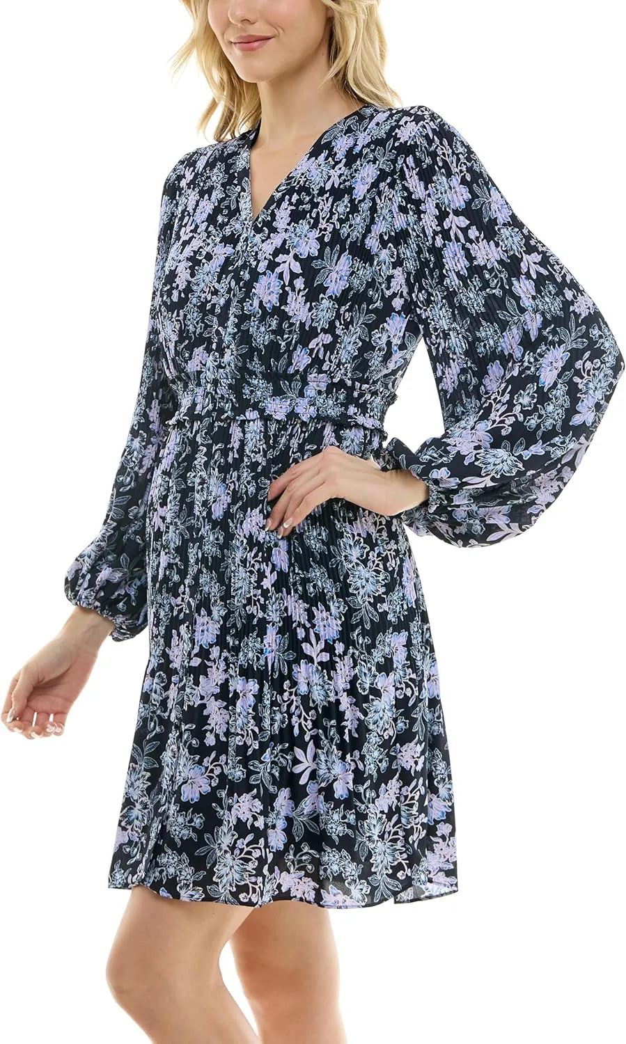 Nanette Nanette Lepore Women's Button Up Fully Lined Dress with Full Body, Smock Waist and Pleated Blouson Sleeve
