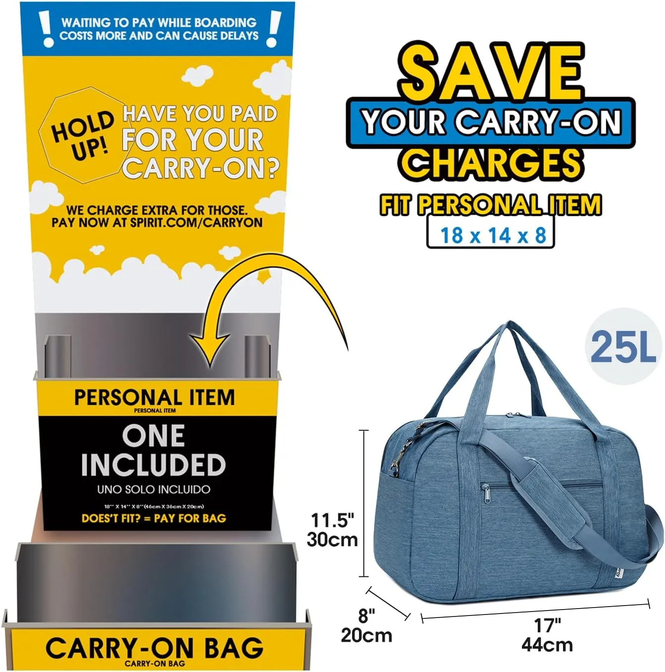 Narwey 18" Carry on Bag with Laptop Compartment 15.6 Inch Travel Duffel Bag for Spirit Airlines Personal Item Bag Overnight Weekender Bag with Wet Pocket for Women and Men (Navy Blue)