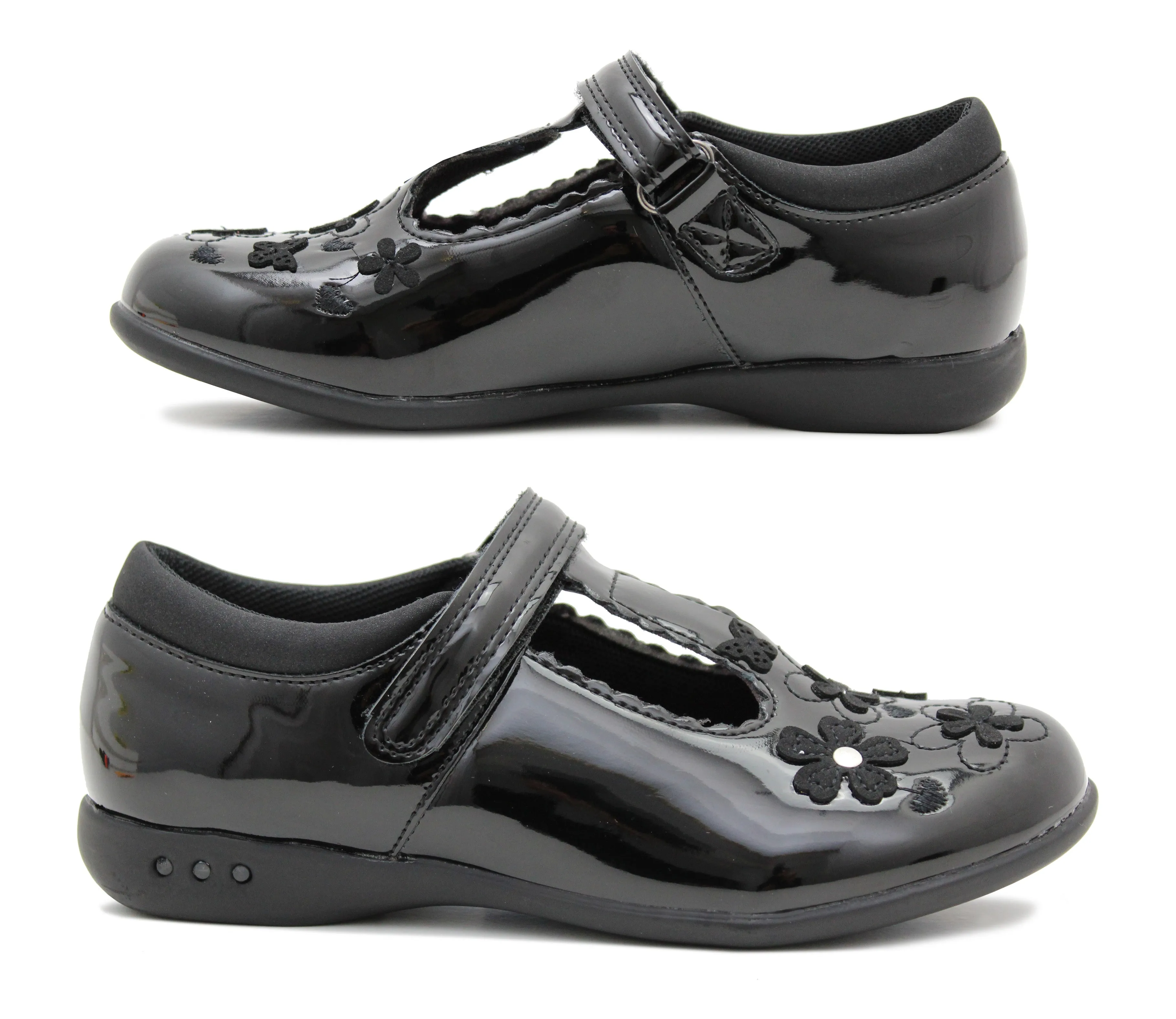 NATALIE Girls Kids Mary Janes LED Flashing Light Up School Shoes Touch Fasten Uniform Smart Loafer Pumps