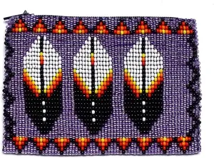 Native American Inspired Feather Czech Glass Seed Bead Coin Purse Pouch - Handmade Tribal Bags (Lavender)