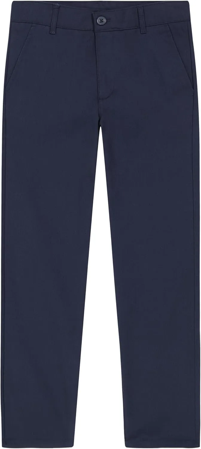 Nautica Boys School Uniform Twill Khaki Pants, Flat Front & Elasticized Waistband, Zipper Closure With Faux Button