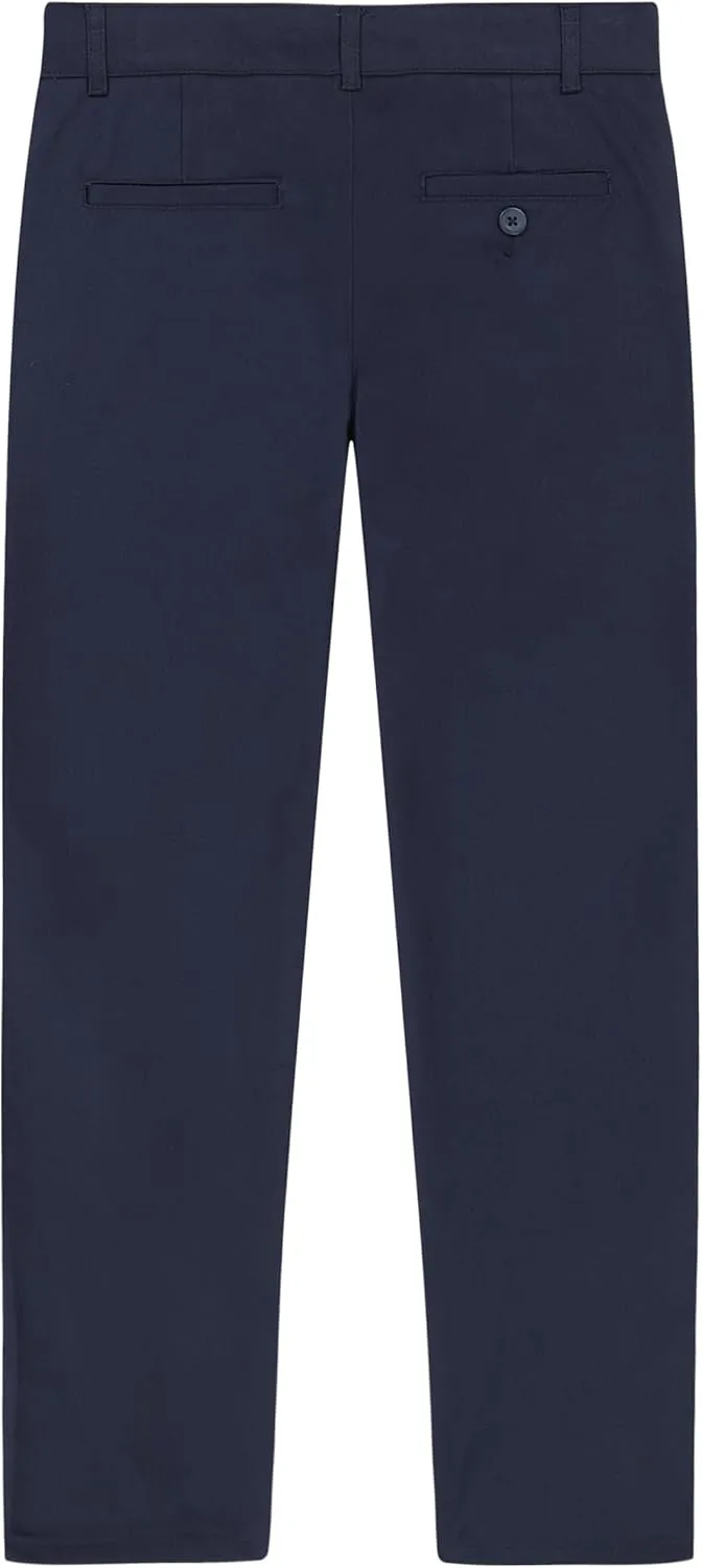 Nautica Boys School Uniform Twill Khaki Pants, Flat Front & Elasticized Waistband, Zipper Closure With Faux Button