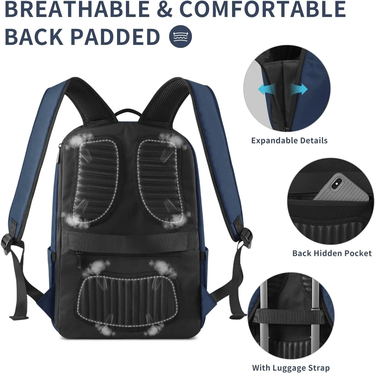 Navy Backpack for Men, Blue Backpacks for Work, College,Travel,Lapotp Backpack 15.6 inch, Personal Item Back Pack,Travel Back pack Carry On Flight Approved,School Backpack for Boys Girls
