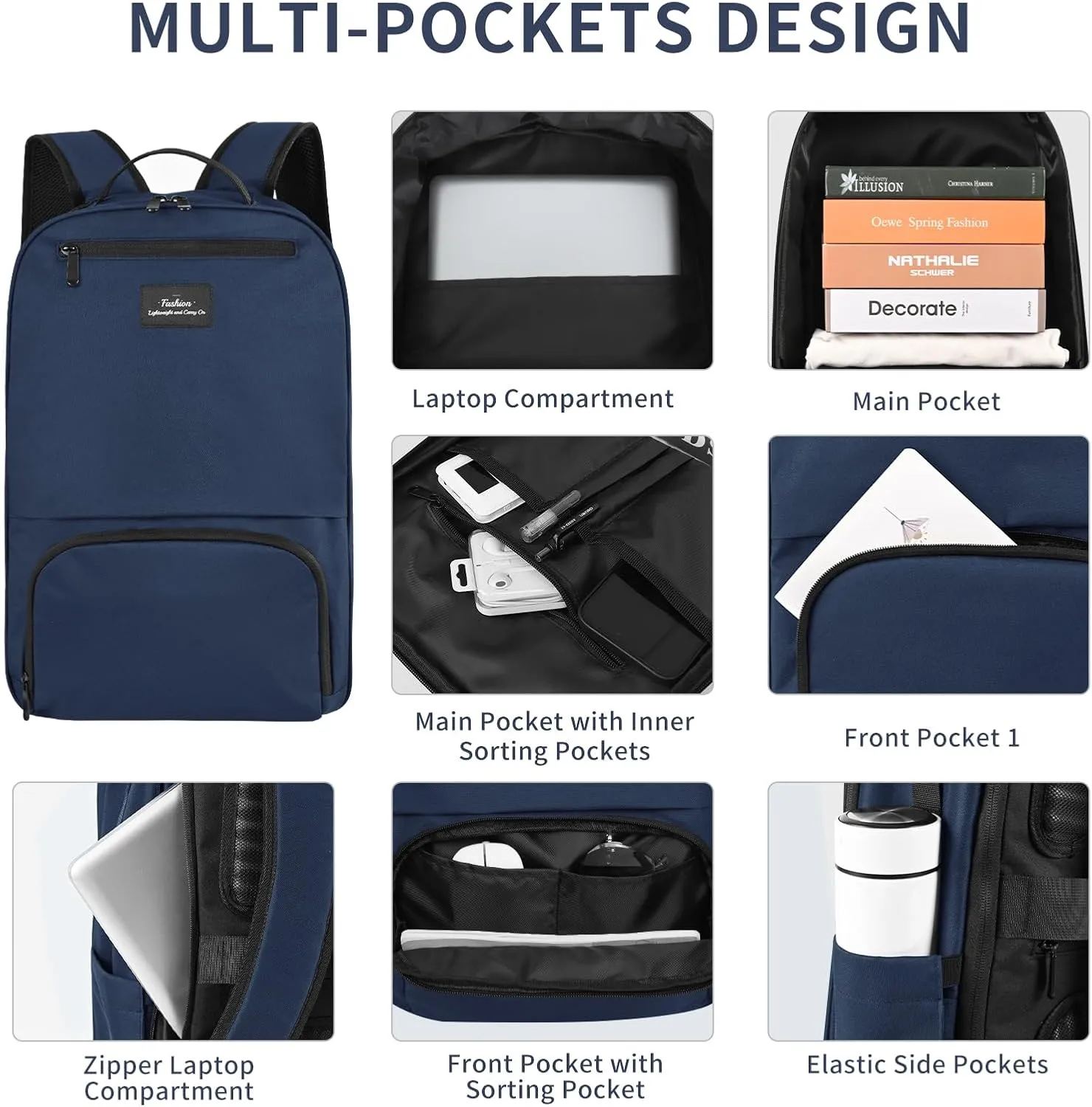 Navy Backpack for Men, Blue Backpacks for Work, College,Travel,Lapotp Backpack 15.6 inch, Personal Item Back Pack,Travel Back pack Carry On Flight Approved,School Backpack for Boys Girls