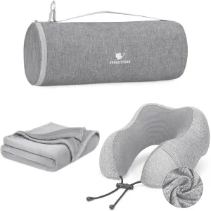 Neck Pillow and Blanket Set Travel Pillows Travel Essentials for Airplane Grey
