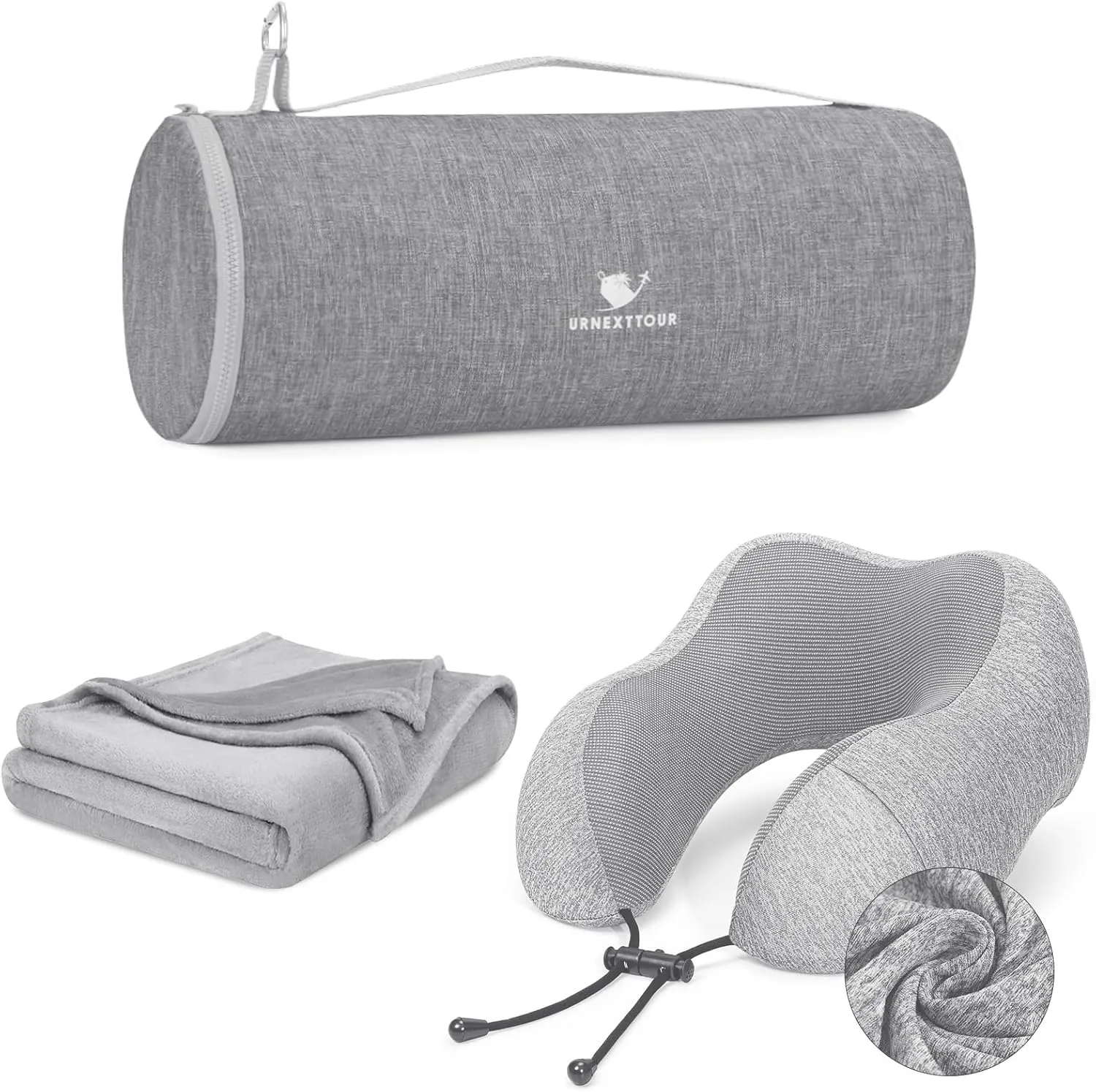 Neck Pillow and Blanket Set Travel Pillows Travel Essentials for Airplane Grey