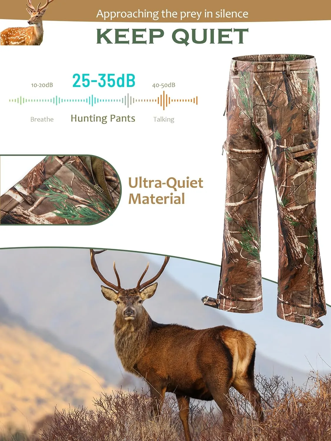 NEW VIEW Camo Hunting Pants for Men, Warm Fleece Lined, Quiet Water-Resistant Winter Clothes for Cold Weather