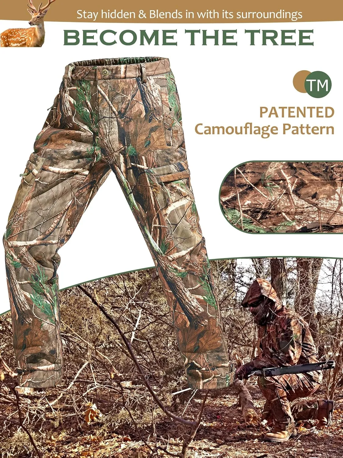 NEW VIEW Camo Hunting Pants for Men, Warm Fleece Lined, Quiet Water-Resistant Winter Clothes for Cold Weather