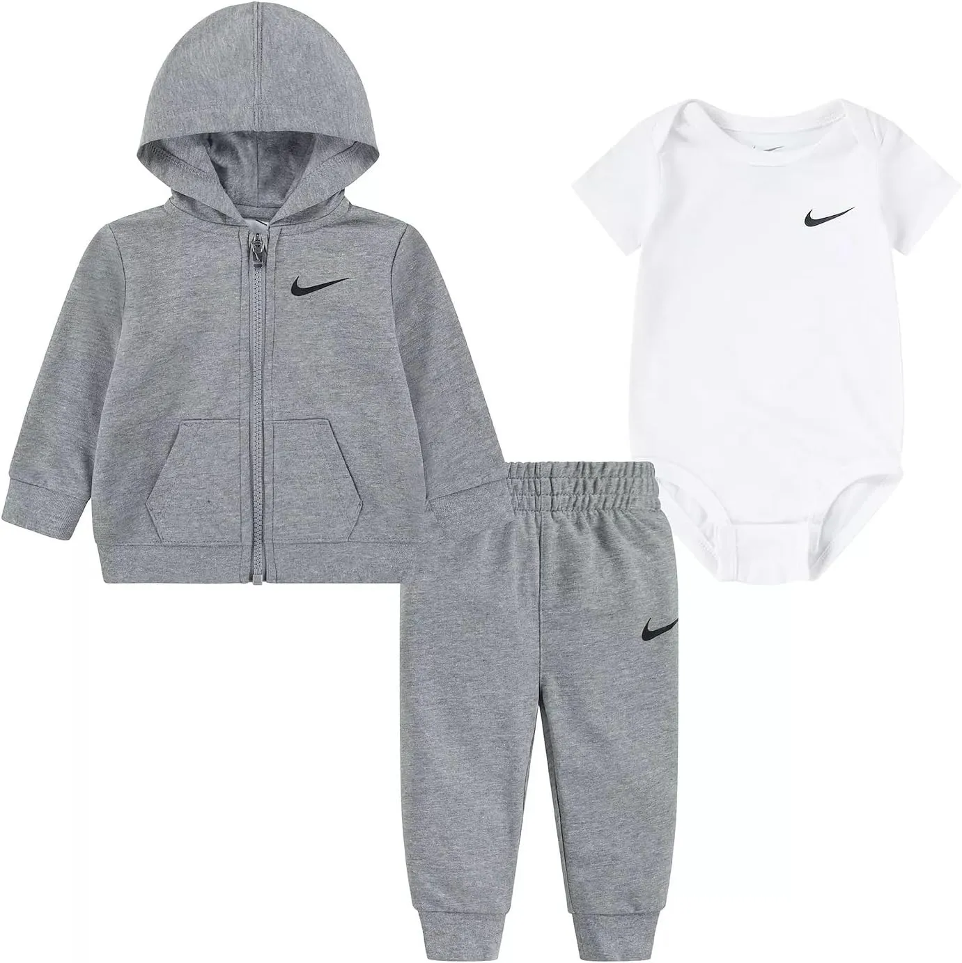 Nike Baby Boy Full Zip Hoodie, Bodysuit And Sweatpants 3 Piece Set (G(56L940-042)/W, Newborn)