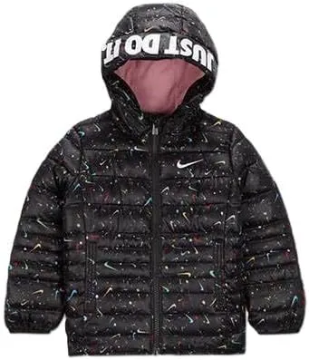 Nike Girl's Just Do It Printed Puffer Jacket (Little Kids) Black 6X Little Kid