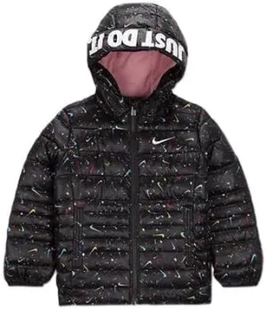 Nike Girl's Just Do It Printed Puffer Jacket (Little Kids) Black 6X Little Kid