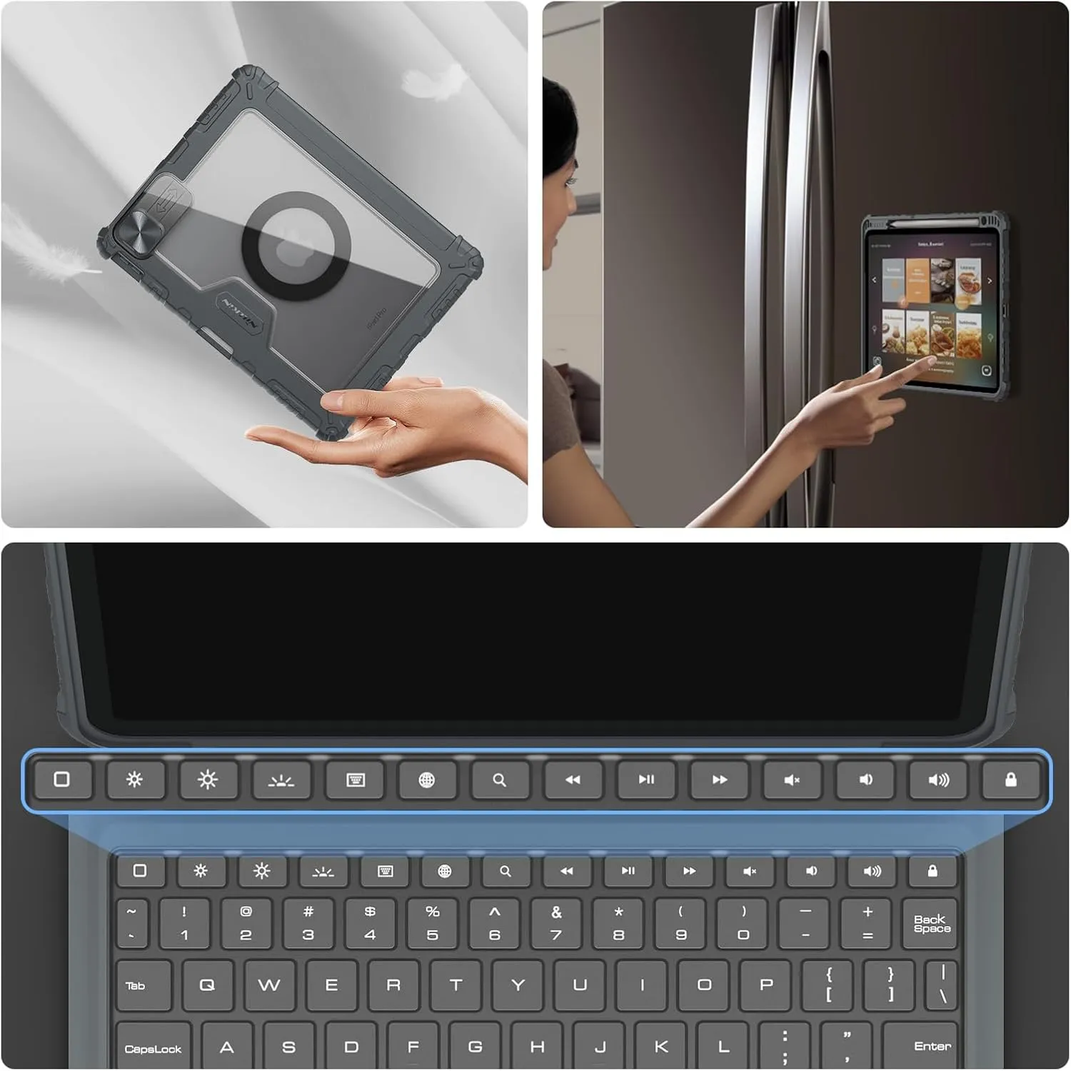 Nillkin for iPad 10th Generation Keyboard Magnetic Kickstand Magic Case with Wall Mount for iPad 11 A16 chip 10.9 inch 10th Detachable Backlit Keyboard,Trackpad (Light Grey)