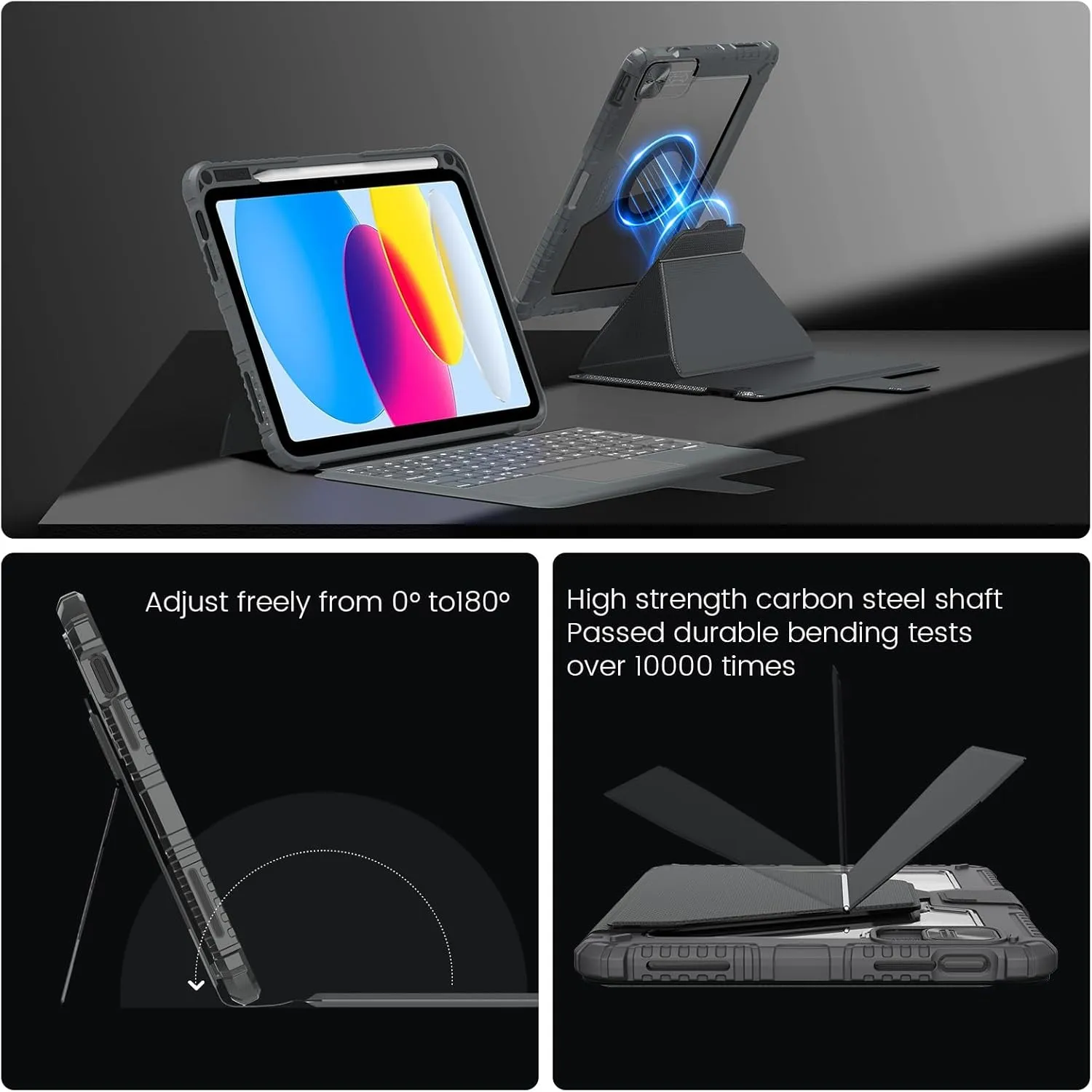 Nillkin for iPad 10th Generation Keyboard Magnetic Kickstand Magic Case with Wall Mount for iPad 11 A16 chip 10.9 inch 10th Detachable Backlit Keyboard,Trackpad (Light Grey)