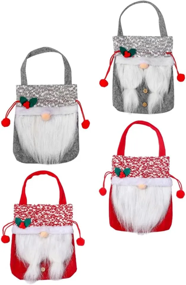 NOLITOY 4pcs Christmas Bag Christmas Favor Bags Reusable Cartoon Storage Bags Santa Sack Packing Bags Holiday Bags Christmas Bags Old People Storage Rack Cloth Snack