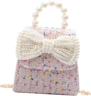 NOLITOY Elegant Little Girl Pearl Bowknot Bag Beaded Crossbody Purse for Girls Boys and Shoulder Bag