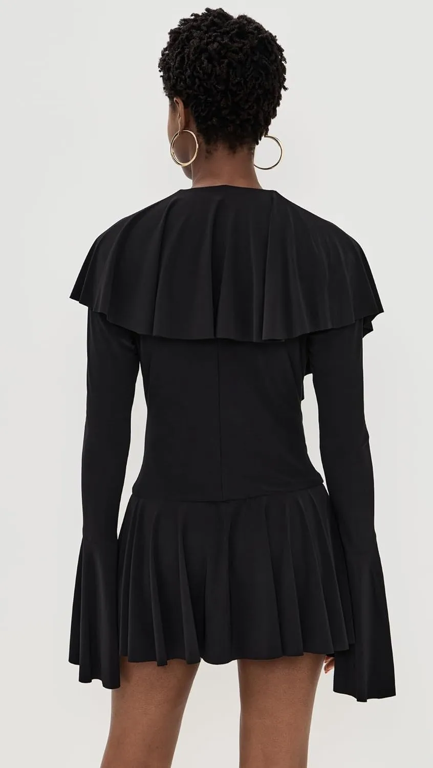 Norma Kamali Women's Long Sleeve Deep V Ruffle Mini Dress