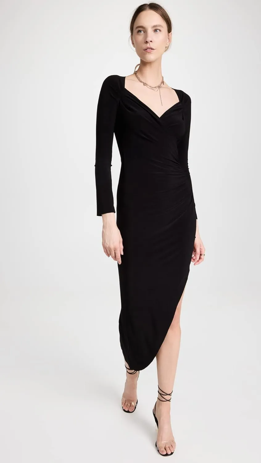 Norma Kamali Women's Long Sleeve Sweetheart Side Drape Gown