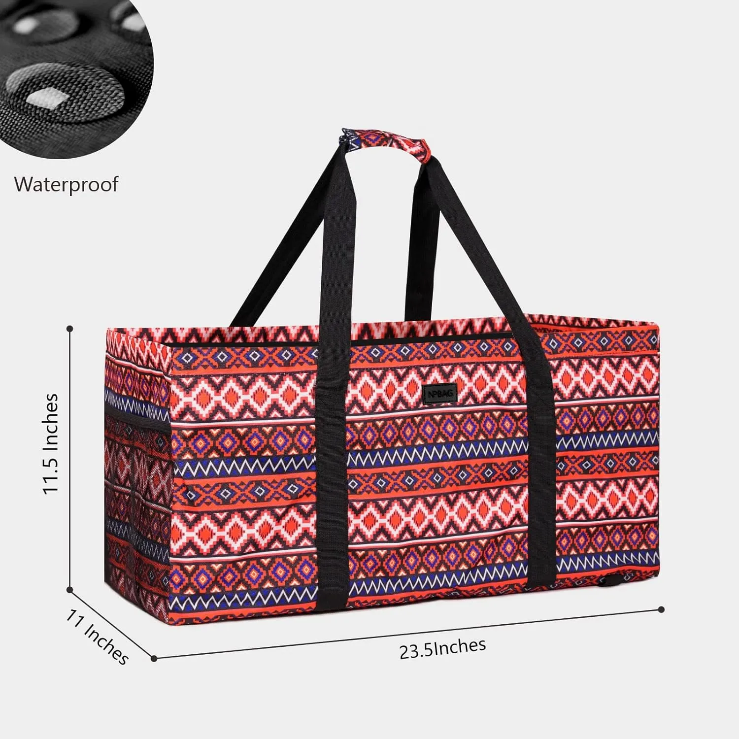 NPBAG Extra Large Utility Tote with Wireframe, Oversized Collapsible Reusable Grocery Shopping Bag, Standable Waterproof Pool Beach Bag, Basket for Storage