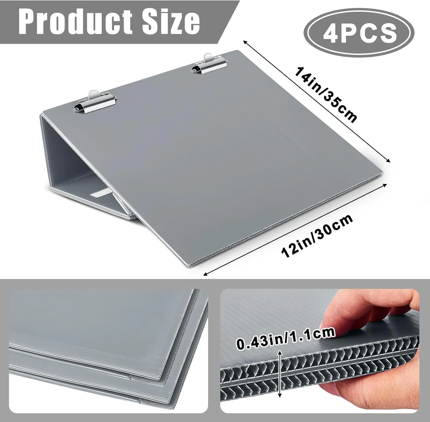 Nuanchu 4 Pcs Folding Slant Board for Writing 14 x 12 Inch Large Adjustable Tilted Slanted Clipboard Writing Board for Office Table Improve Handwriting Reading Drawing Legibility Supplies Tool, Grey