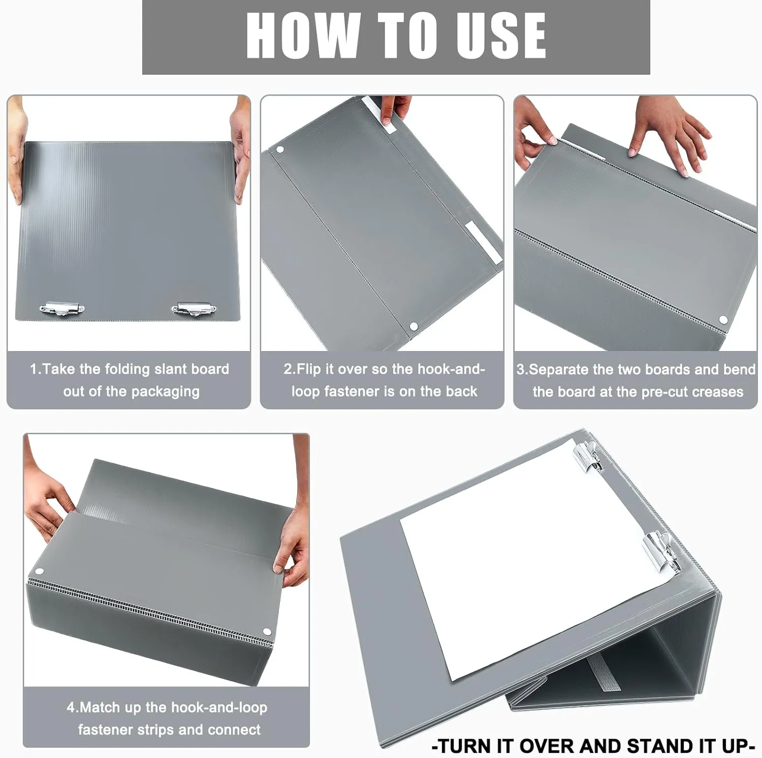 Nuanchu 4 Pcs Folding Slant Board for Writing 14 x 12 Inch Large Adjustable Tilted Slanted Clipboard Writing Board for Office Table Improve Handwriting Reading Drawing Legibility Supplies Tool, Grey