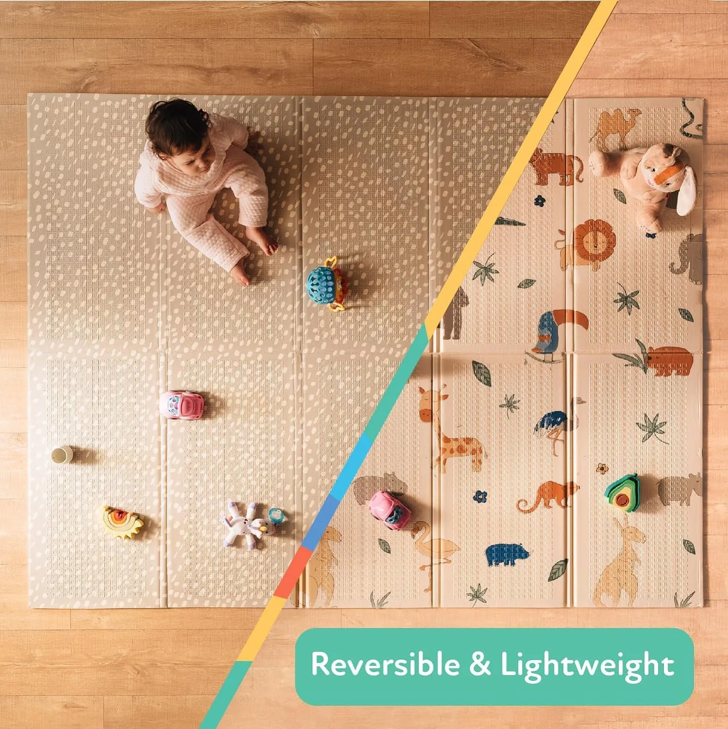 Nuby Reversible Baby Floor Mat - Foldable and Lightweight Baby Play Mat for Floor - Easy Storage and Travel - Safari